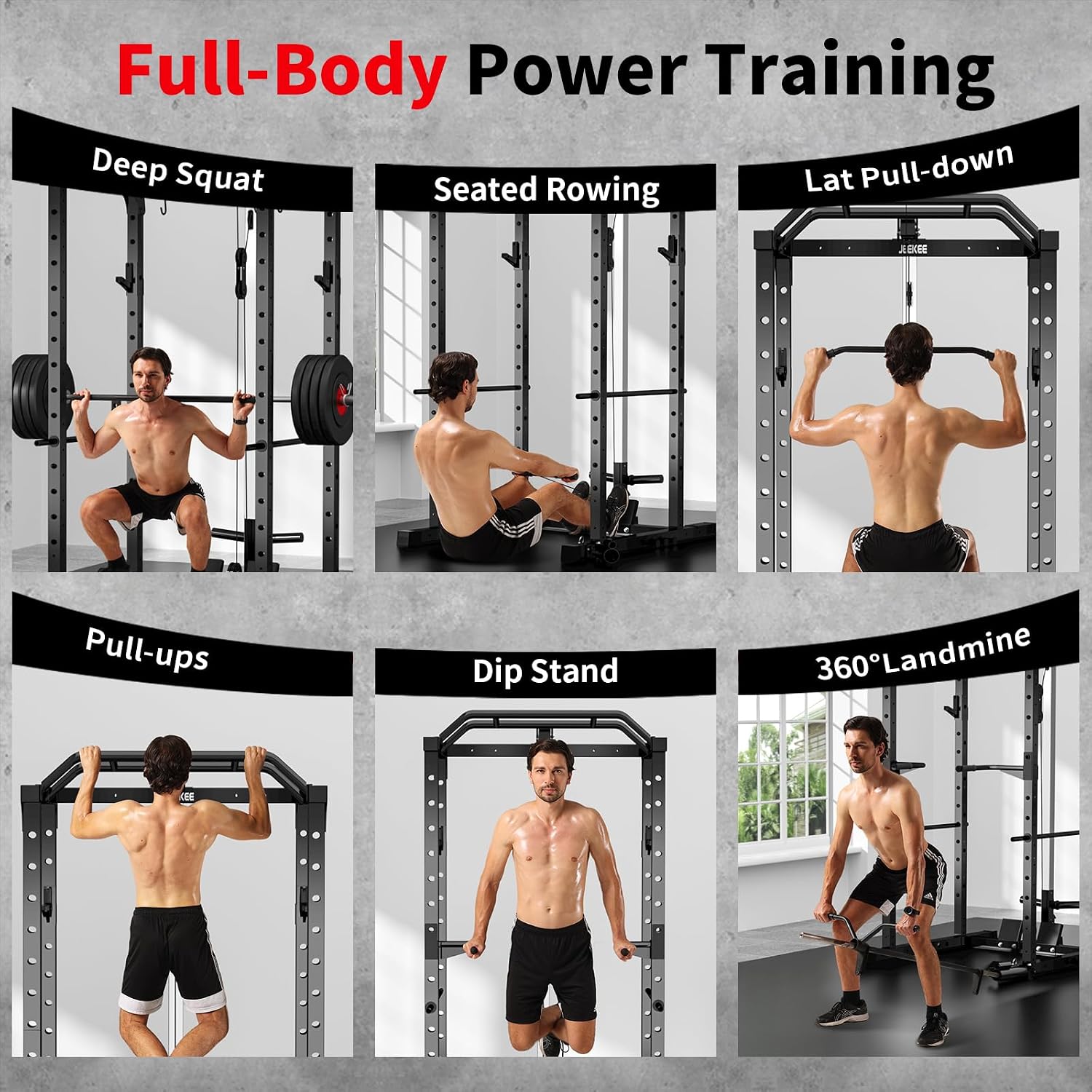 JEEKEE Power Rack with LAT Pulldown, 2000LBS Power Cage with Cable System, Multi-Function... image