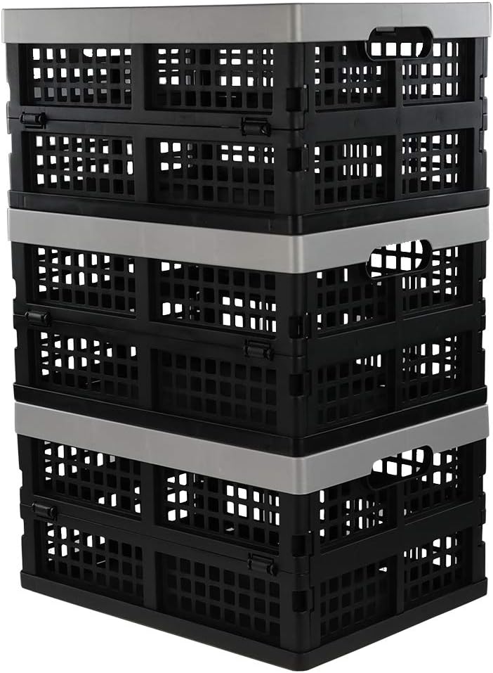 Jekiyo 16-Liter Folding Crates Storage, Collapsible Container Plastic, Set of 3