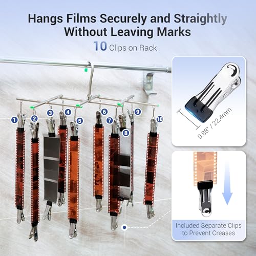 JJC 35mm 120 Film Drying Hanging Rack with 10 Clips, Stainless Steel Film Hanger for 135 120... image