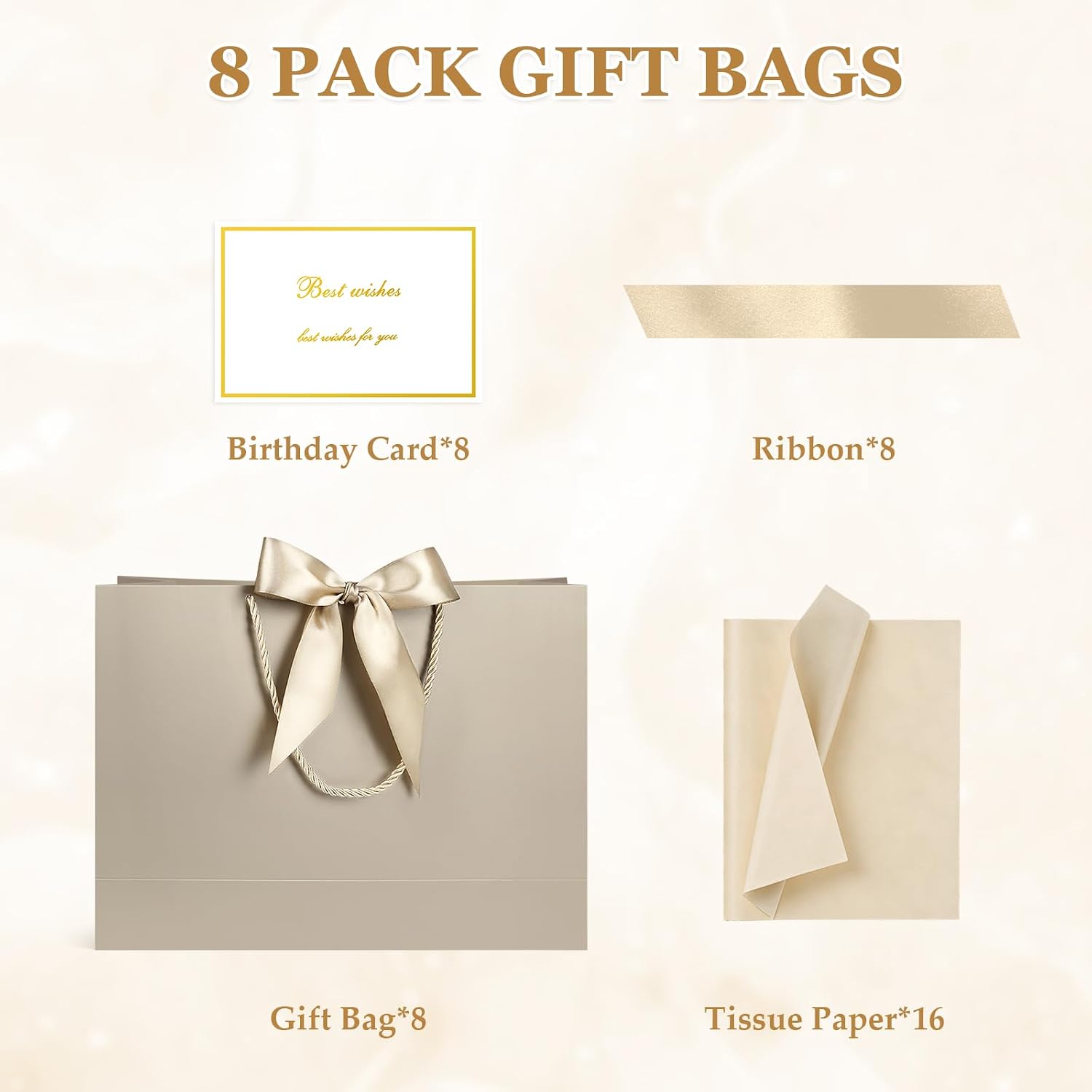 JMANNI Gift Bags with Handles, 13” Medium Gift Bag for Presents, 8 Pcs Bags with 16 Tissue... image