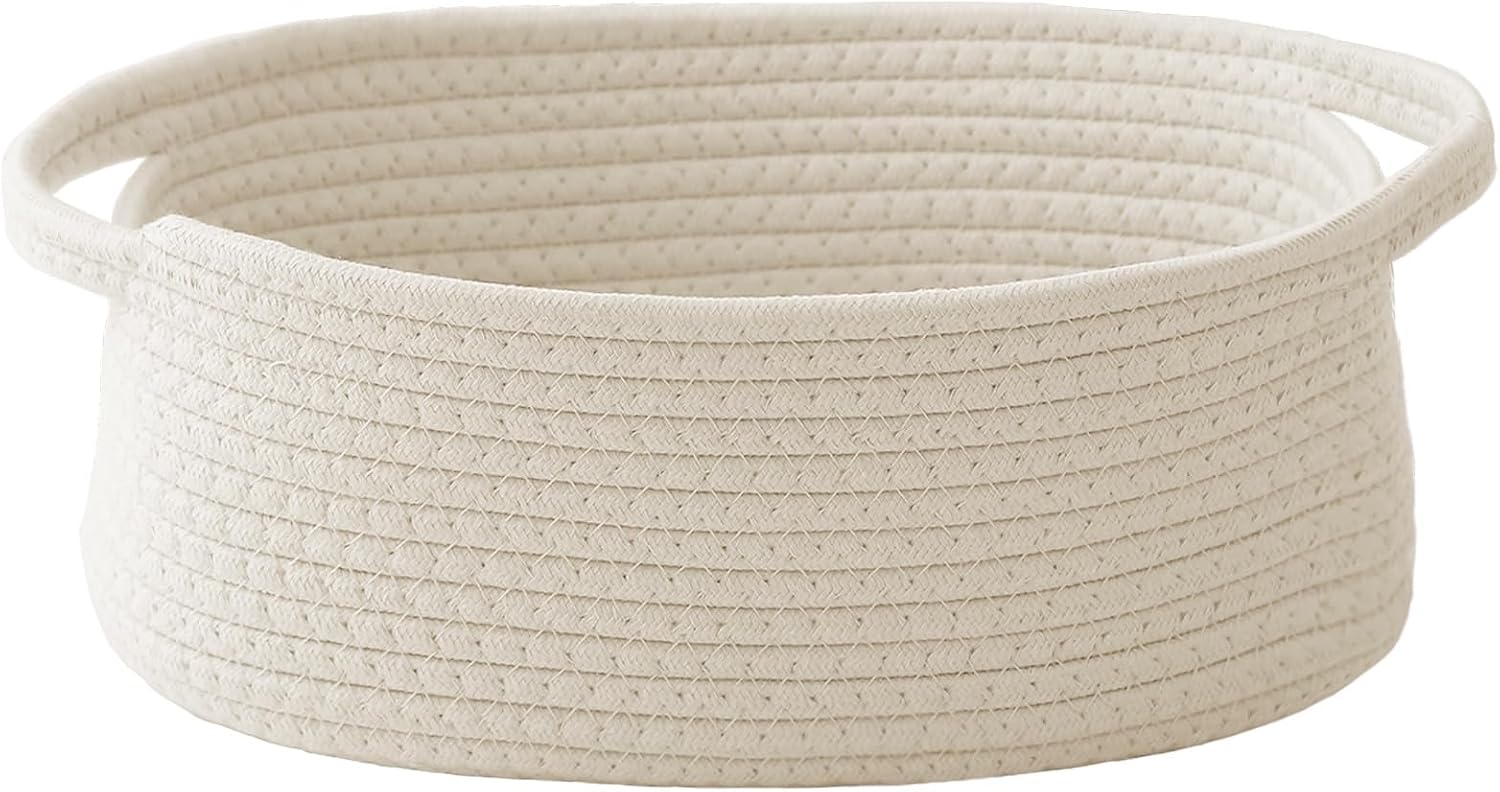 JMvicyroam Woven Basket,Small Rope Storage Bin with Handles & Ribbon Bag, Organizer for...