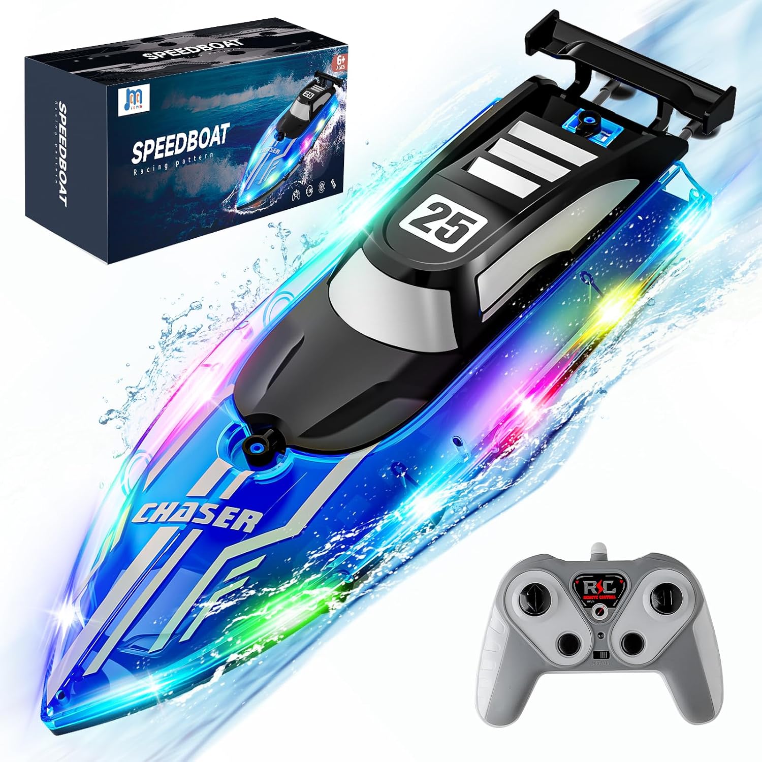 JOI MEW Remote Control Boat for Kids, Fast RC Boat with LED Lights for Pools & Lake, 2.4GHz...