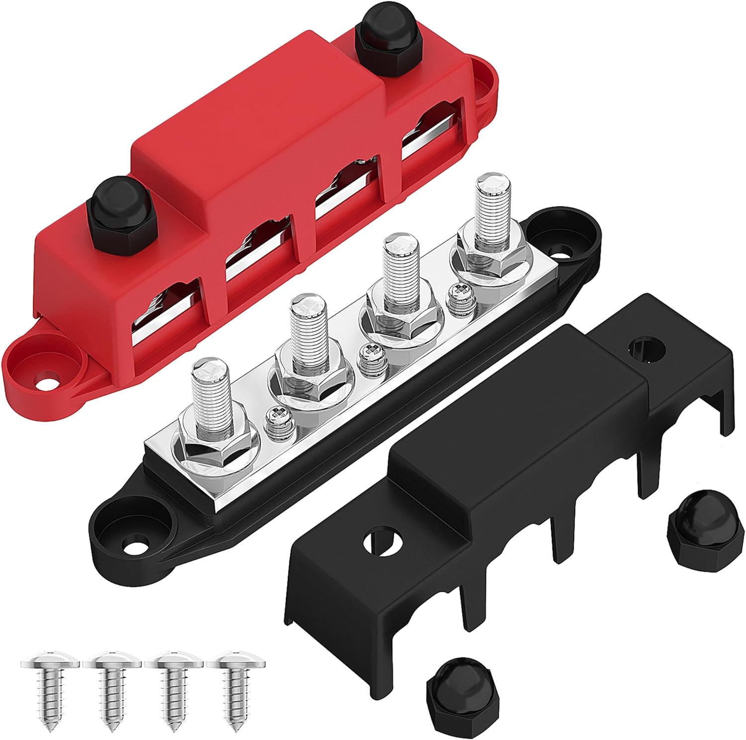 Joinfworld Bus Bar 12V 250A Power Distribution Block 4 x 3/8" Studs Marine Bus Bar 12 Volt...