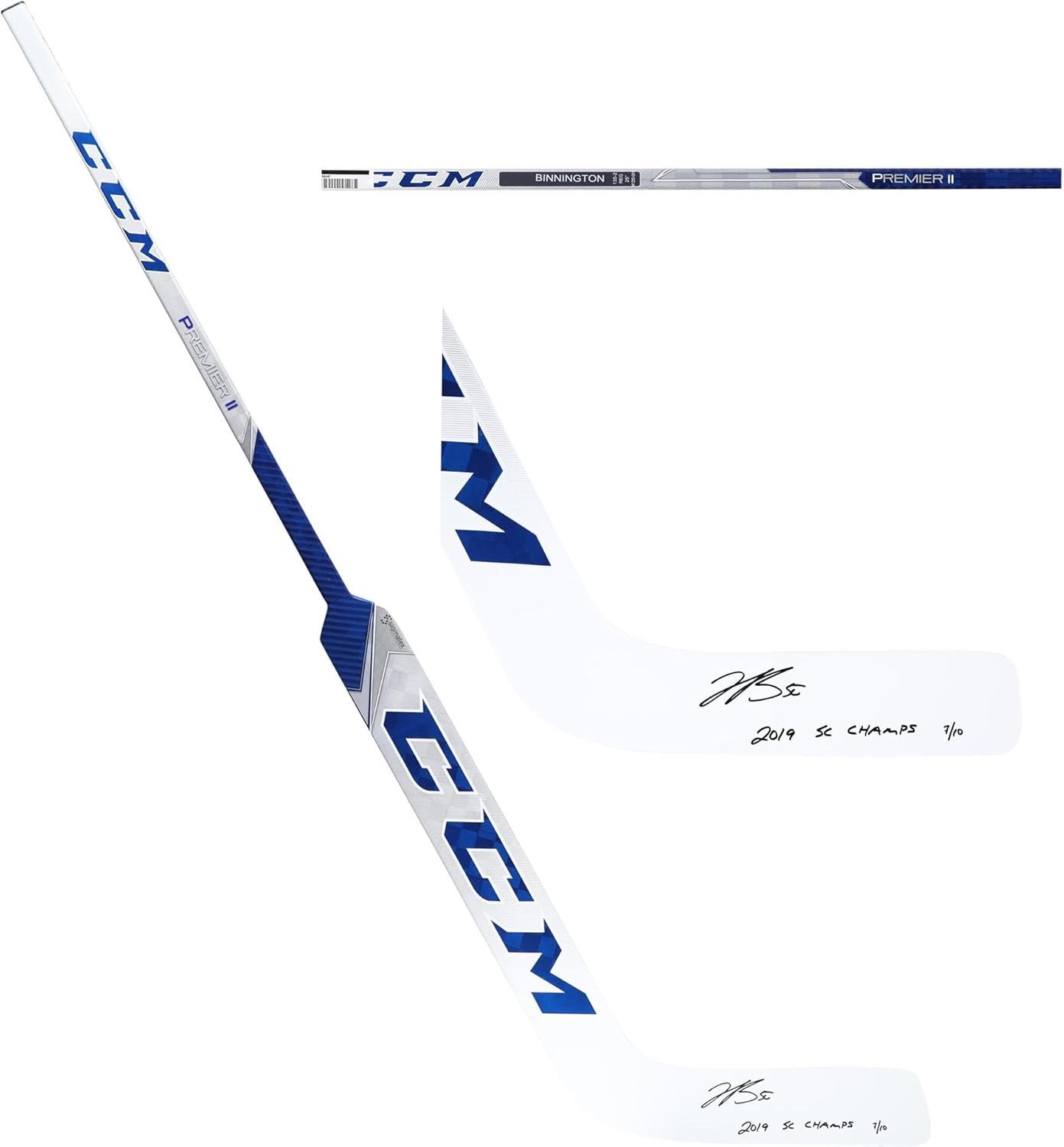 Jordan Binnington St. Louis s Autographed CCM Game-Model Hockey Stick with "2019 SC Champs"...