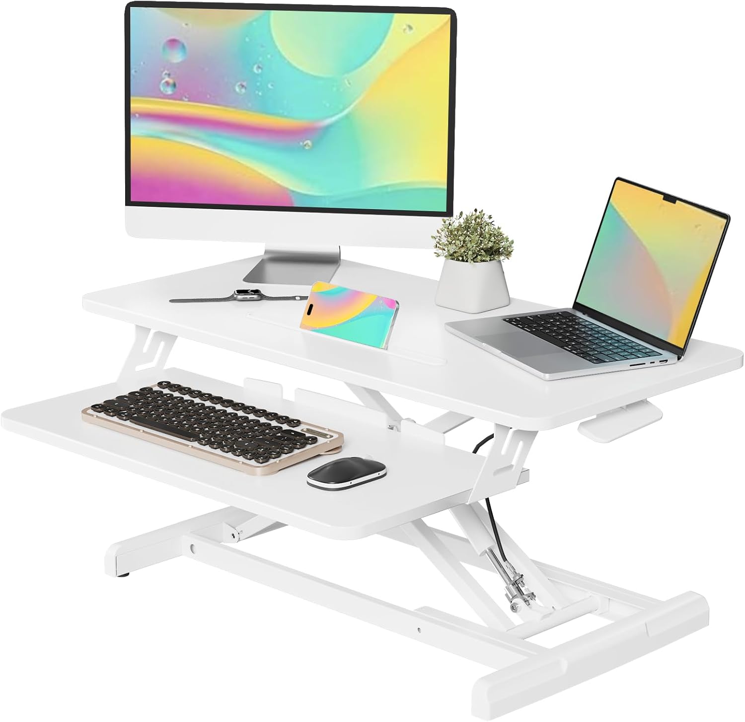 JOY worker Standing Desk Converter, 32" Wide Height Adjustable Sit Stand Up Desk Riser with...