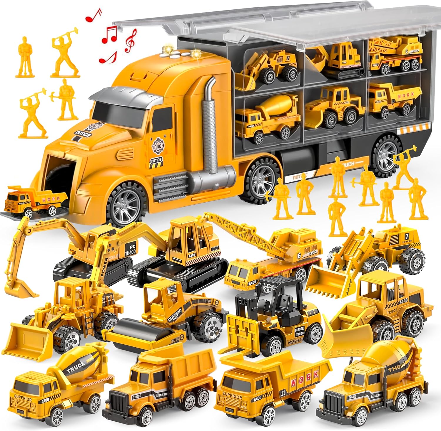 JOYIN 25-in-1 Construction Truck Toy Set with 12 Vehicles & 12 Worker Figures, Push and Go...