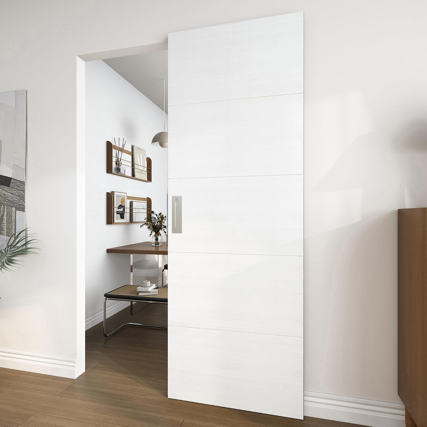 JUBEST 30"x84" Concealed Sliding Barn Door with Horizontal Groove and Soft Close Hardware...