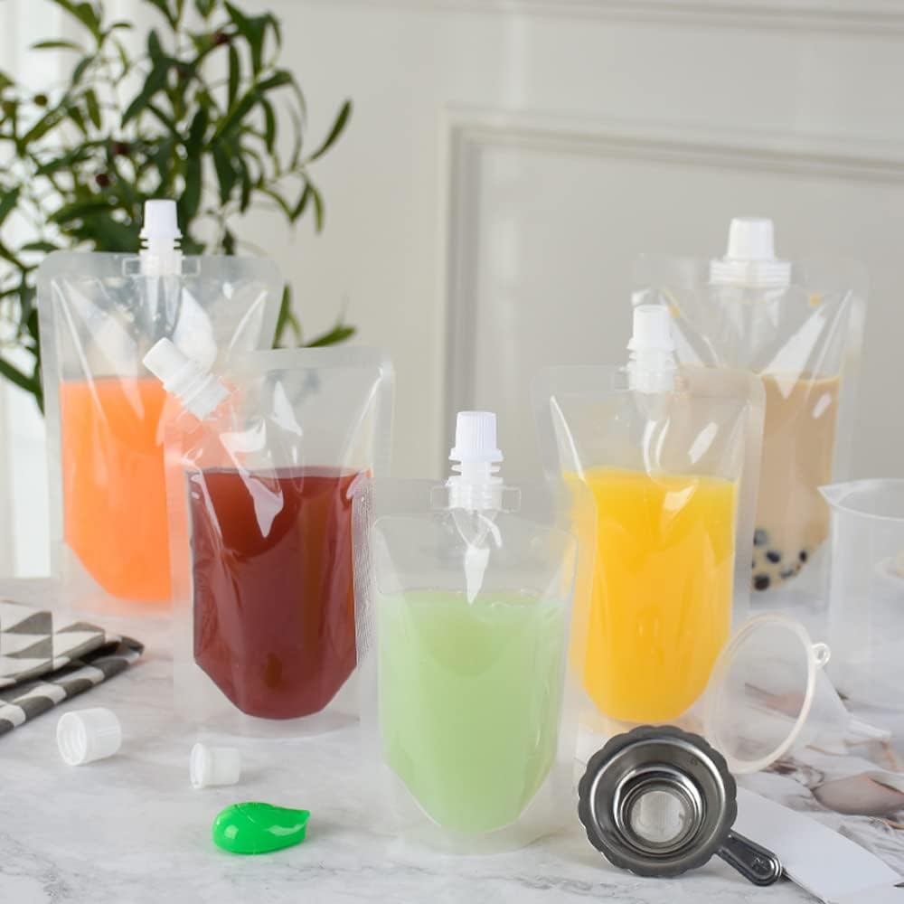 Juice Travel Plastic Bags Portable Collapsible Beverage Bag | Leakproof Foldable Water... image