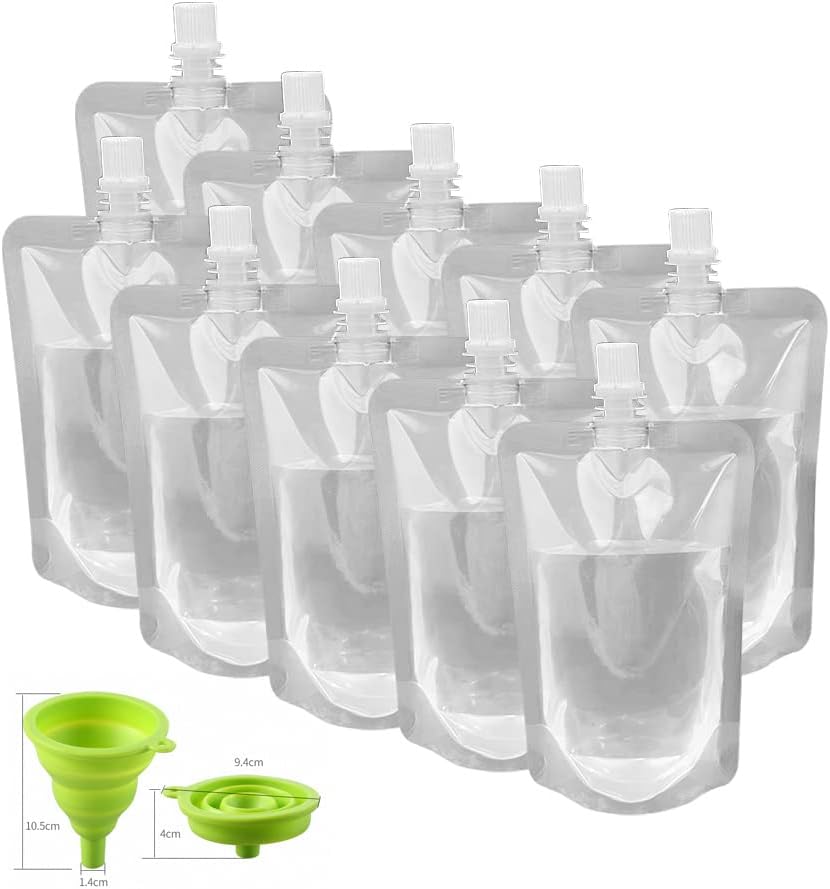 Juice Travel Plastic Bags Portable Collapsible Beverage Bag | Leakproof Foldable Water...