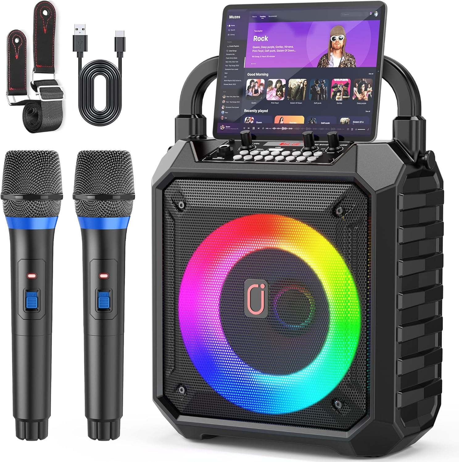 JYX Karaoke Machine for Adults & Kids with 2 Wireless Microphones, Portable Bluetooth...