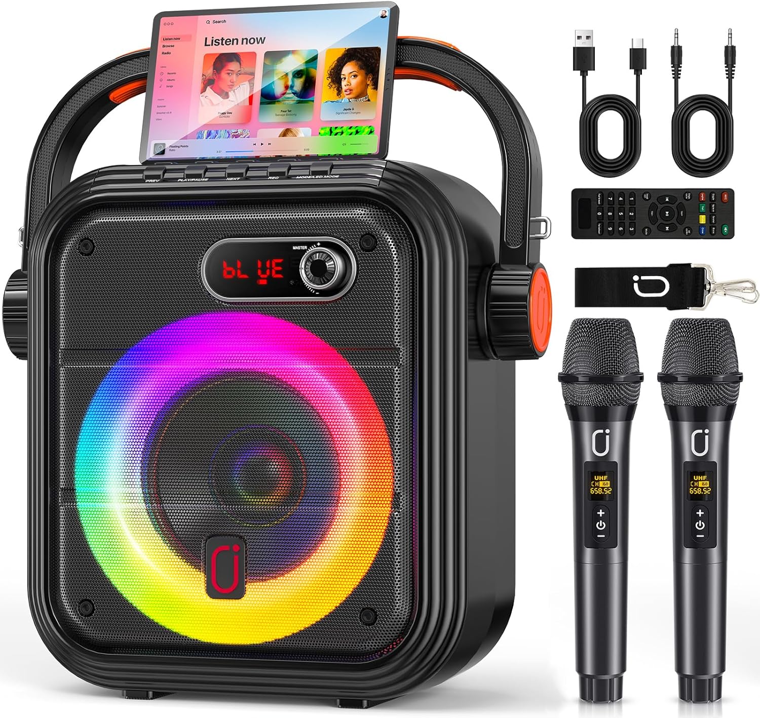 JYX Karaoke Machine with 2 Wireless Microphones, Portable Bluetooth Speaker PA System with...