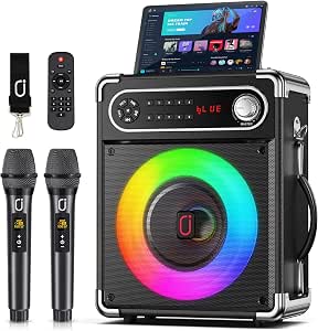 JYX Karaoke Machine with Two Wireless Microphones, Portable Bluetooth Speaker with...