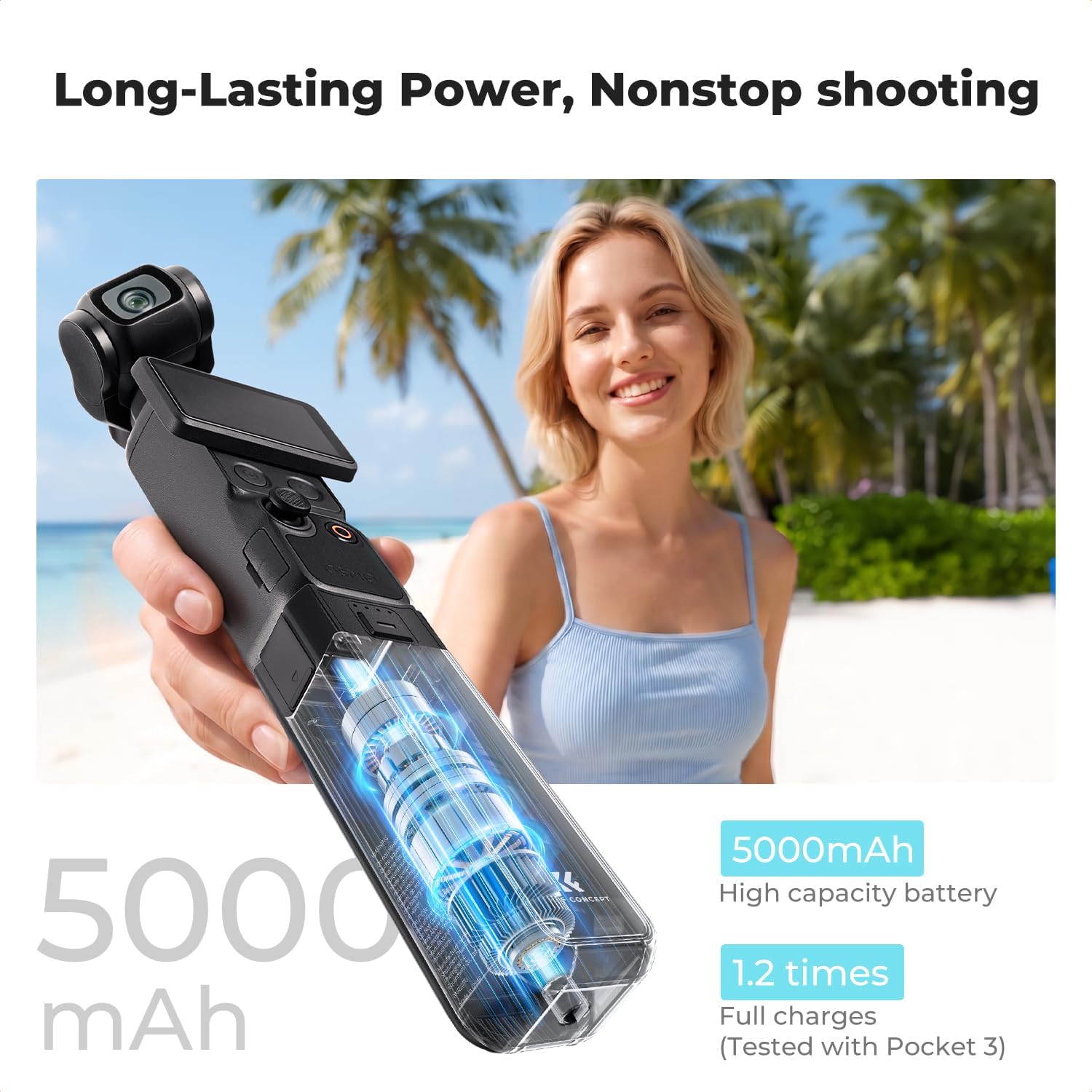 K&F CONCEPT 5000mAh Fast Charging Battery Handle for Osmo Pocket 3/4, Power Grip with 20W... image