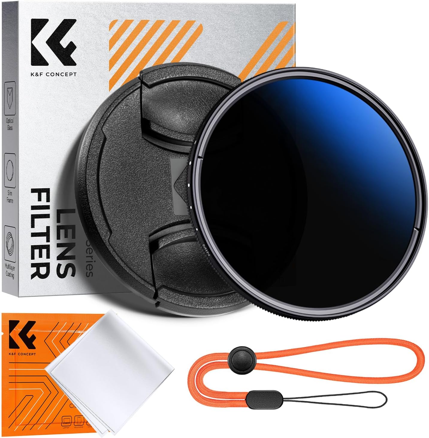 K&F CONCEPT 52mm Variable ND Camera Lens Filter ND2-ND400 (1-9 Stops) + Filter Cap +...