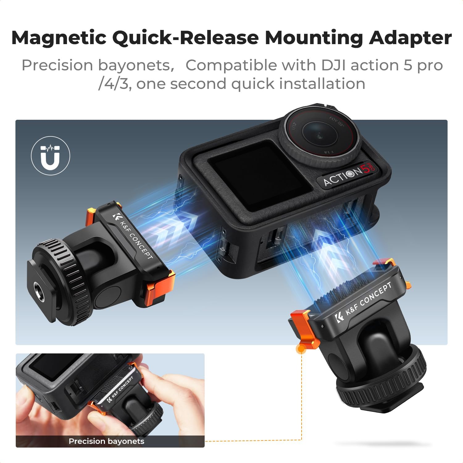 K&F CONCEPT Cold Shoe Action Camera Magnetic Quick Mount Holder, Tripod Mount for DJI Osmo... image