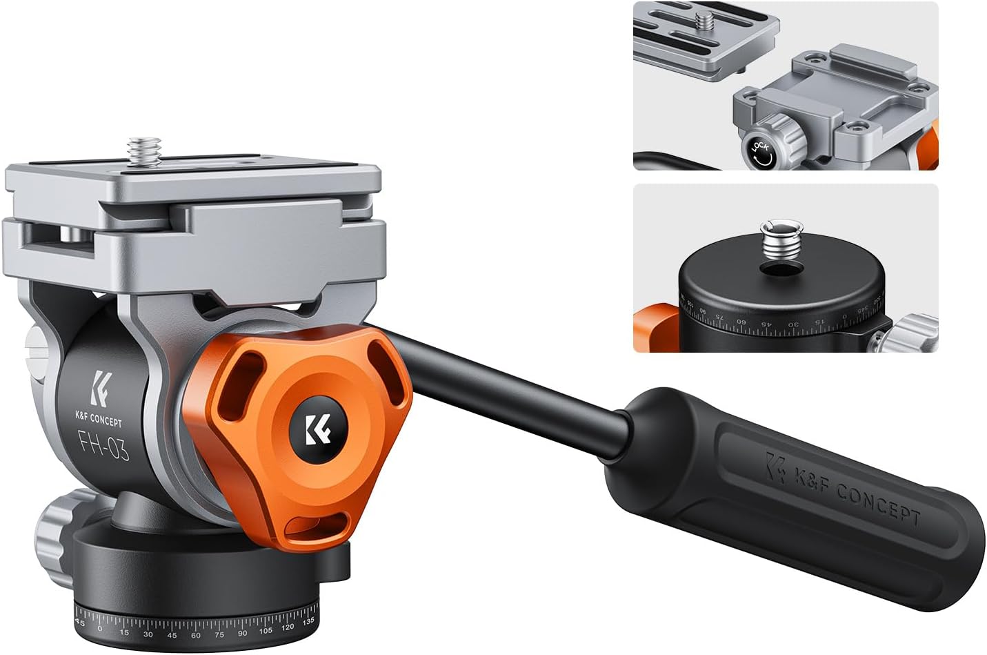 K&F CONCEPT Fluid Head, Silky-Smooth, Stable Tripod Fluid Head for pan and tilt,Arca...