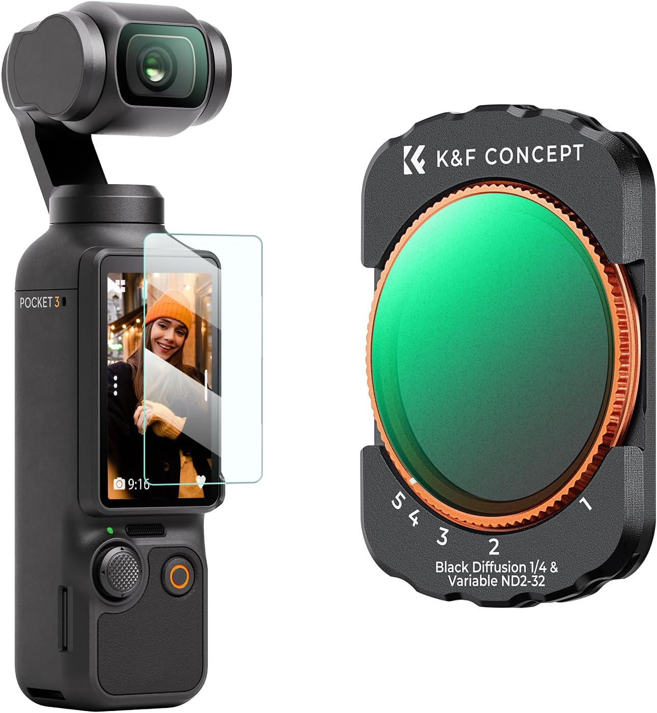 K&F CONCEPT Magnetic Variable Fader ND2-ND32 ND Filter and Black Diffusion 1/4 Filter 2 in 1...