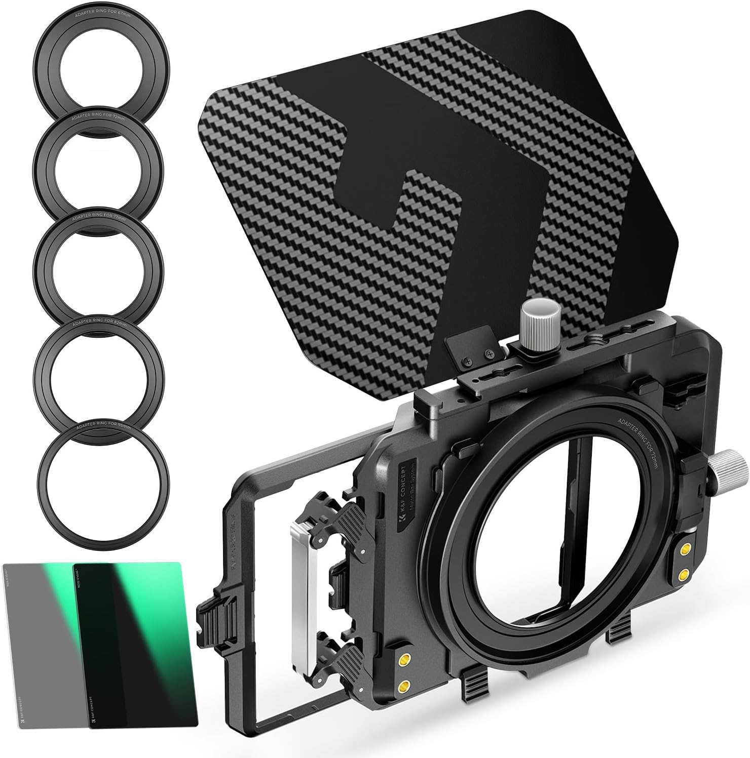 K&F CONCEPT Mini Matte Box +ND4+ND32 Filters Kit, DSLR Matte Box with Carbon Fiber Top Flag...