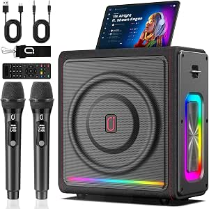 Karaoke Machine for Adults with 2 Wireless Microphones, Portable Bluetooth 5.3 Speaker with...