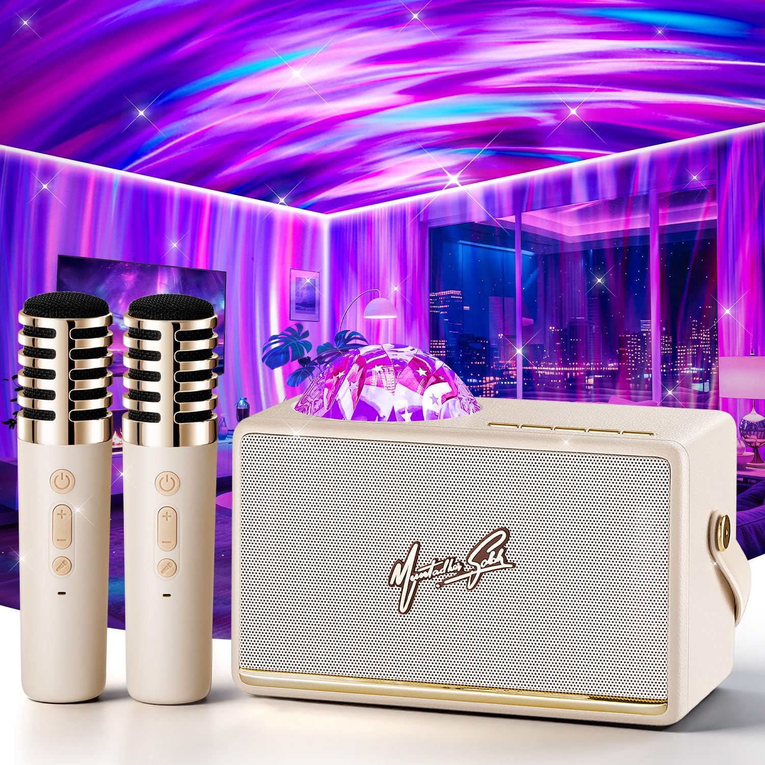 Karaoke Machine for Kids Adults Teen with Aurora Light Projector, 16-Color 2 Karaoke...