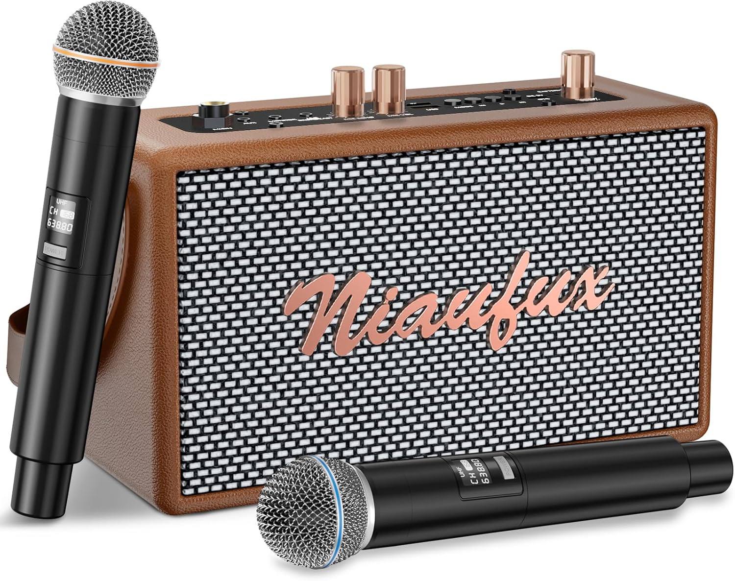 Karaoke Machine, Retro-Design Speaker with 2 Wireless Microphones for Adults & Kids...