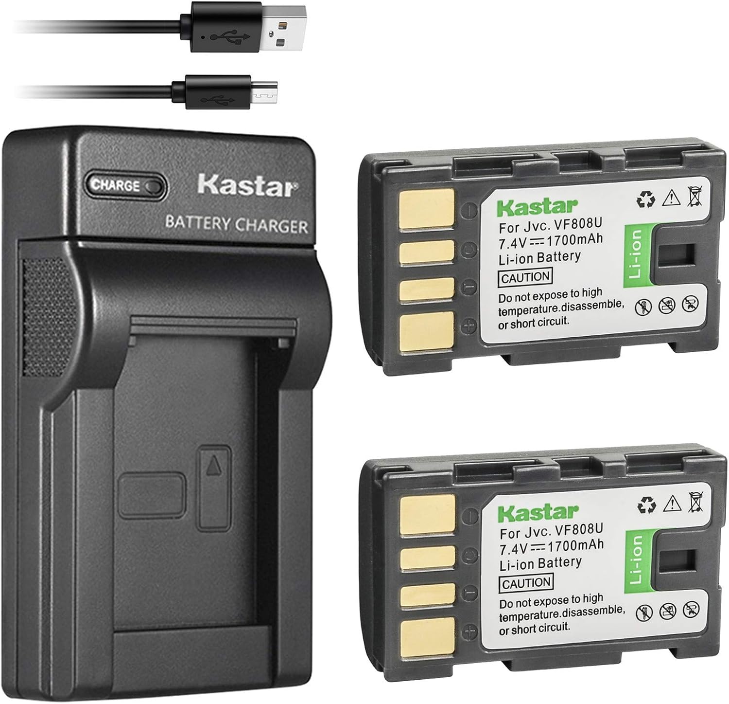 Kastar Battery (X2) & Slim USB Charger for JVC Everio GZ-MG130 148 150 155 175 255 275 575...