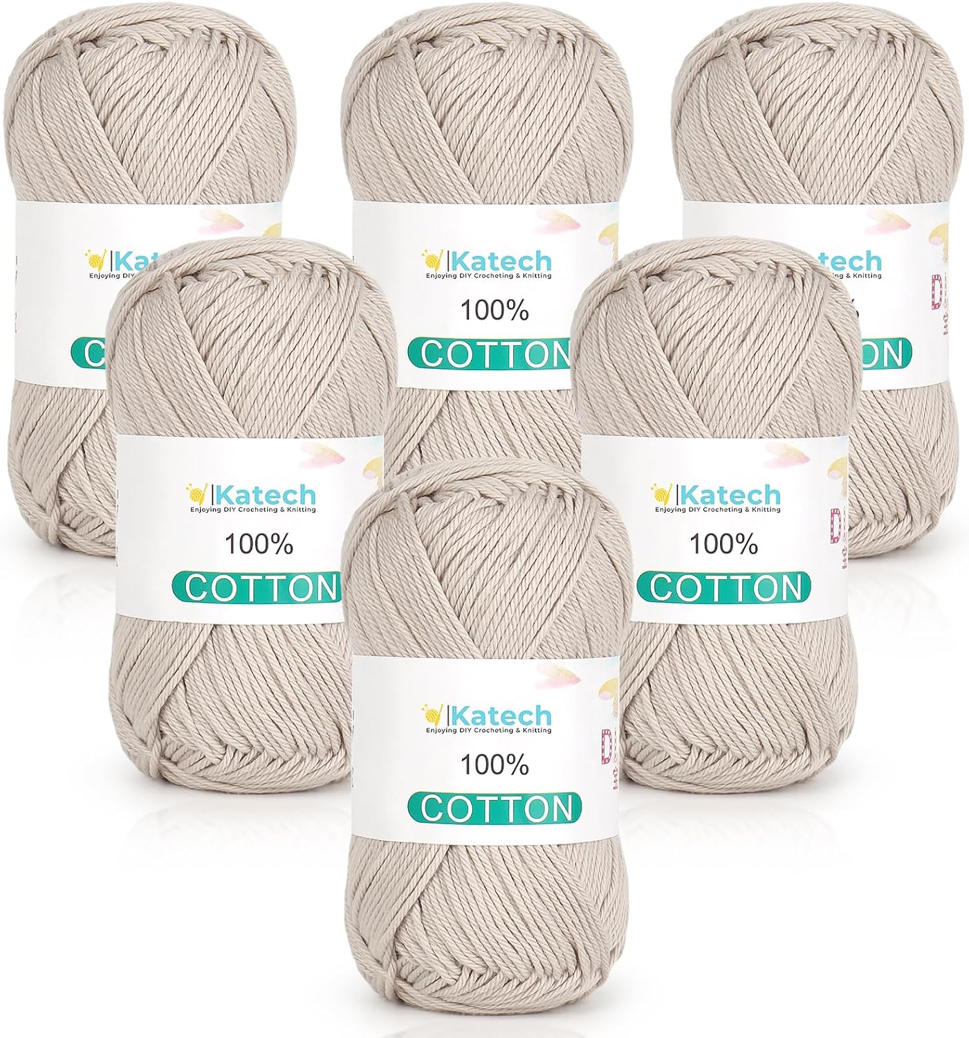 Katech Pure Cotton Yarn for Crocheting & Knitting – Soft Sport Weight CYC #2, 6 Skeins...