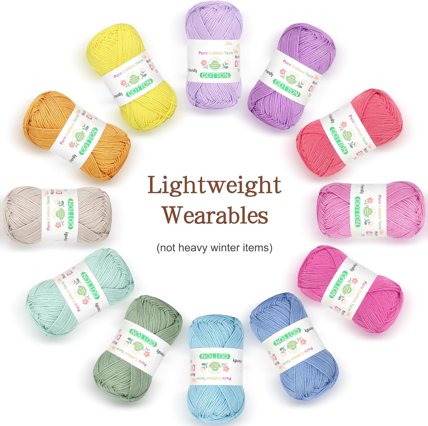 Katech Pure Cotton Yarn for Crocheting & Knitting – Soft Sport Weight CYC #2, 6 Skeins... image