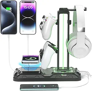 KDD Headphone & Controller Stand with Wireless Charging - Rotatable Headset Stand with 9...