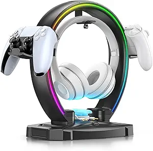 KDD RGB Headphone & Controller Stand with 9 Light Modes - Foldable Controller Hanger for...