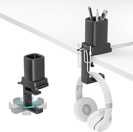 KDD Rotatable Headphone Holder with Cord Organizer - 3 in 1 Desk Clamp Pencil Holder &...
