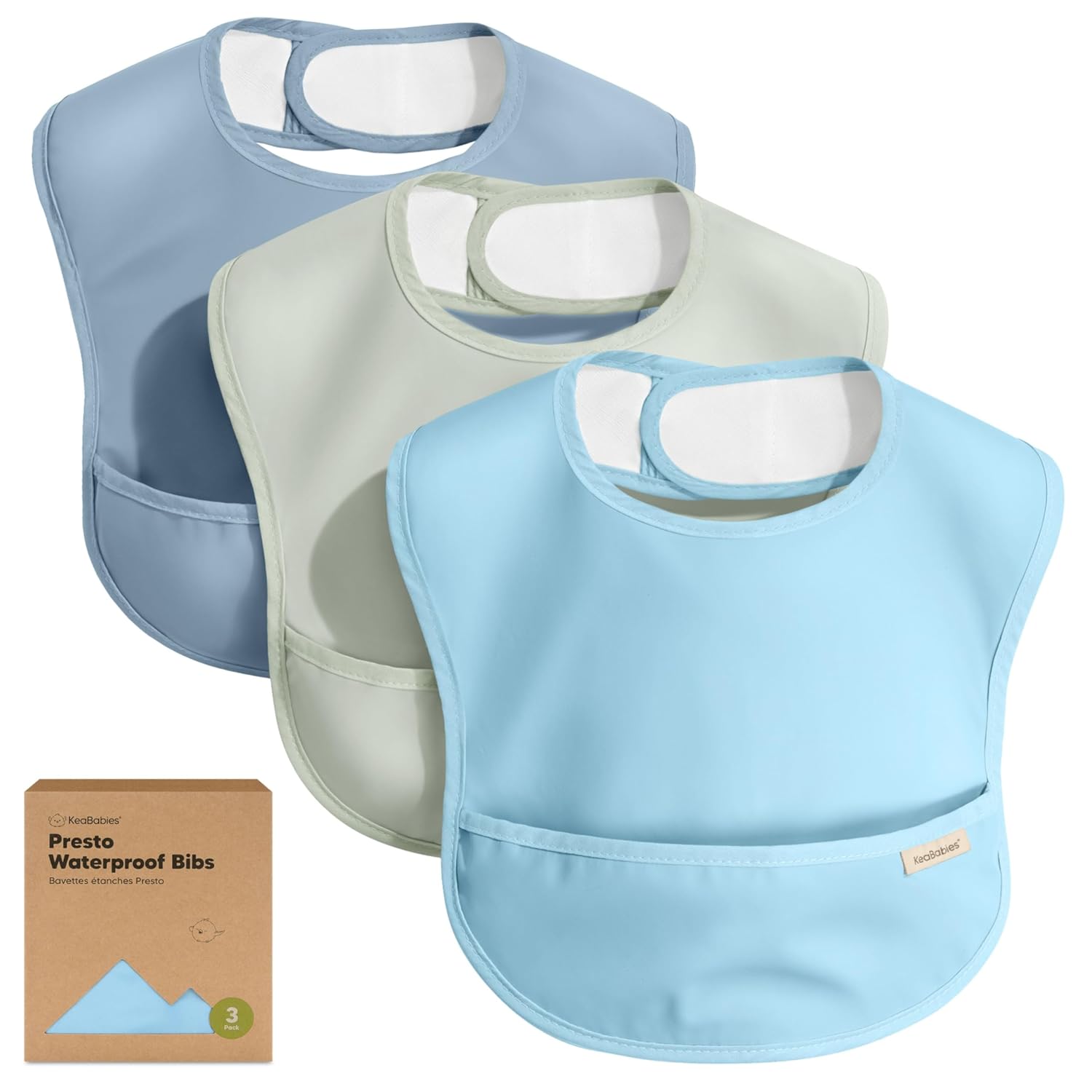 KeaBabies 3-Pack Waterproof Baby Bibs for Eating - Lightweight Toddler Feeding Bibs with...