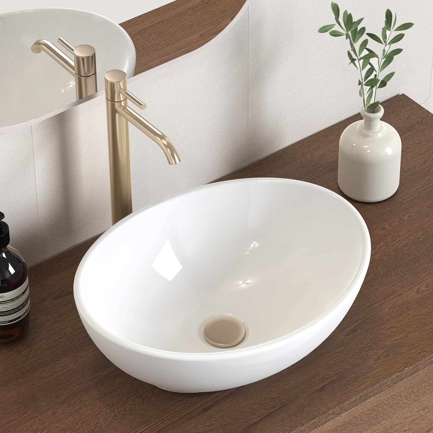 KES Bathroom Vessel Sink, 16" x 13" Oval Vessel Sink for Bathroom Vanity Countertop, Glossy...
