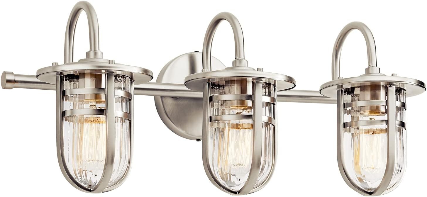 Kichler Caparros 24" 3 Light Vanity Light with Clear Ribbed Glass in Brushed Nickel