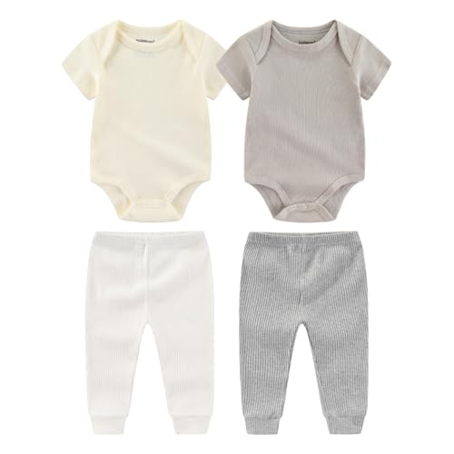 Kiddiezoom Newborn Baby Layette Set 4-Piece with Bodysuits and Pants Set for Newborn Baby...