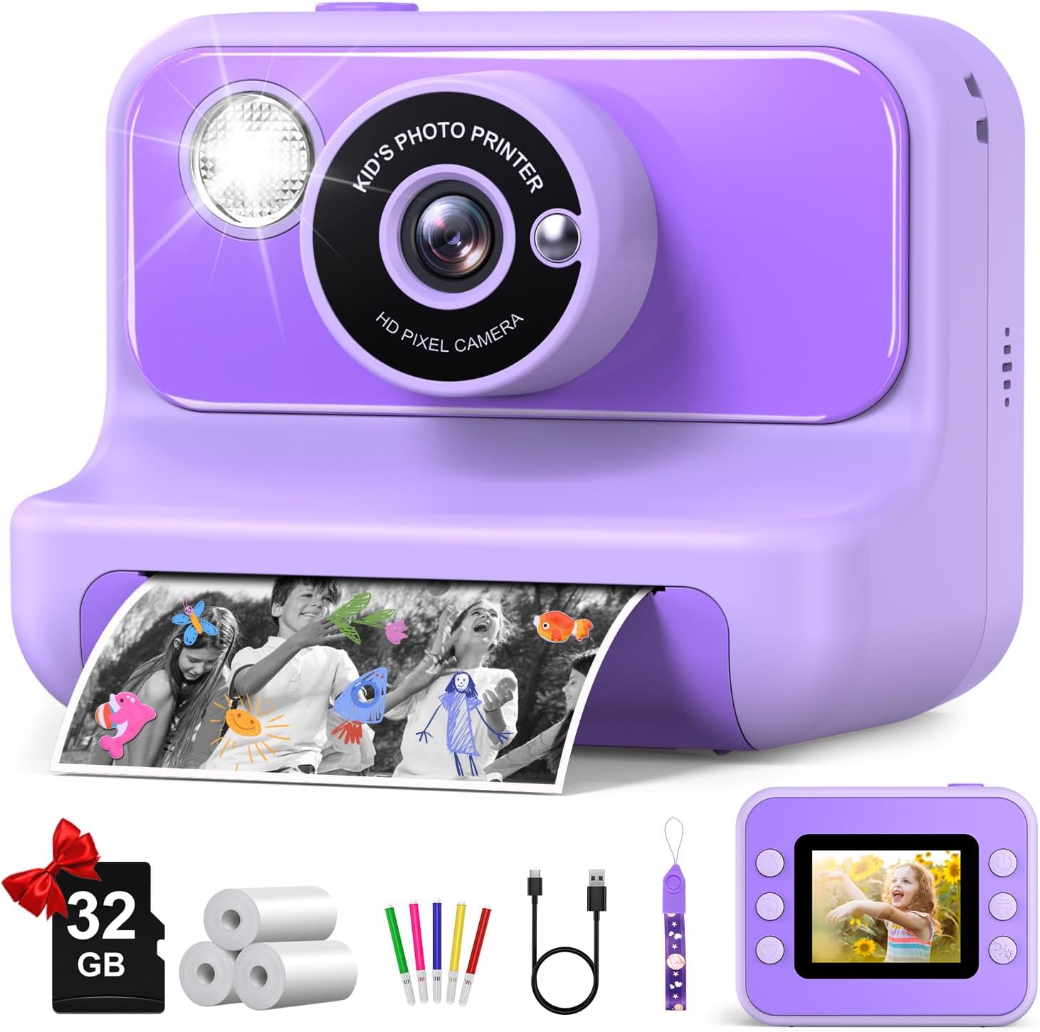 Kids Camera Instant Print, Christmas Birthday Gifts for Girls and Boys, 1080P HD Video...