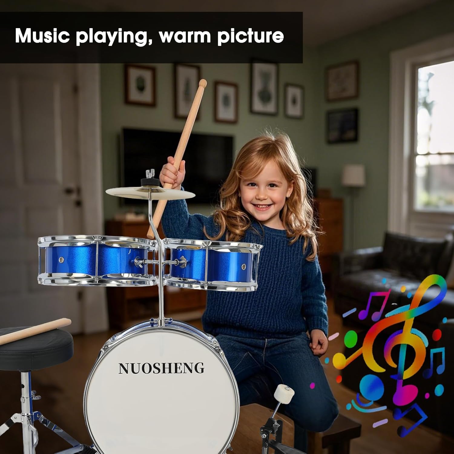 Kids Drum Set 3-Piece for Beginners, 13 Inch Complete Junior Drum Kit with Bass Tom Snare... image
