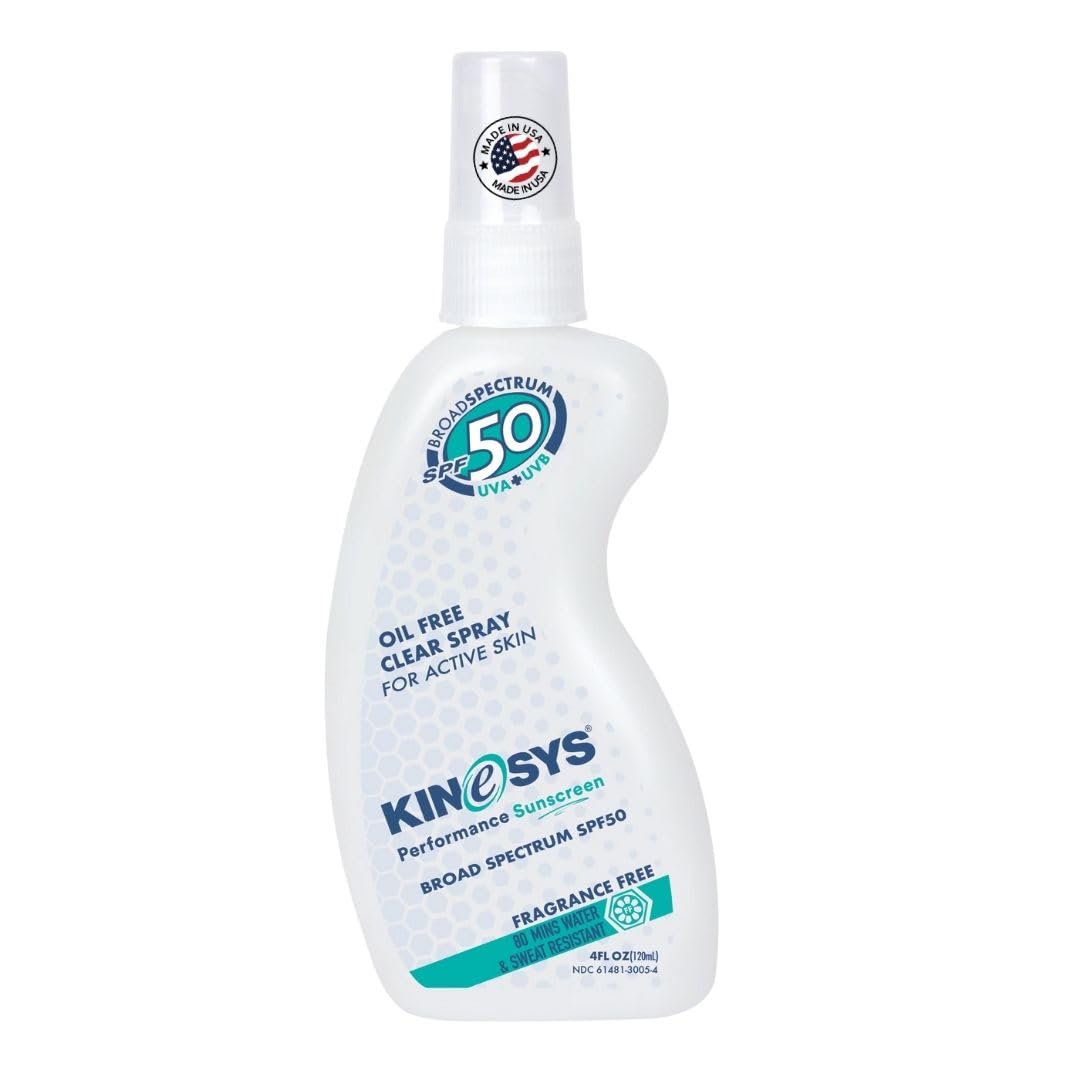 KINeSYS Fragrance Free Clear Spray Sunscreen for sensitive skin, SPF 50, Hypoallergenic...