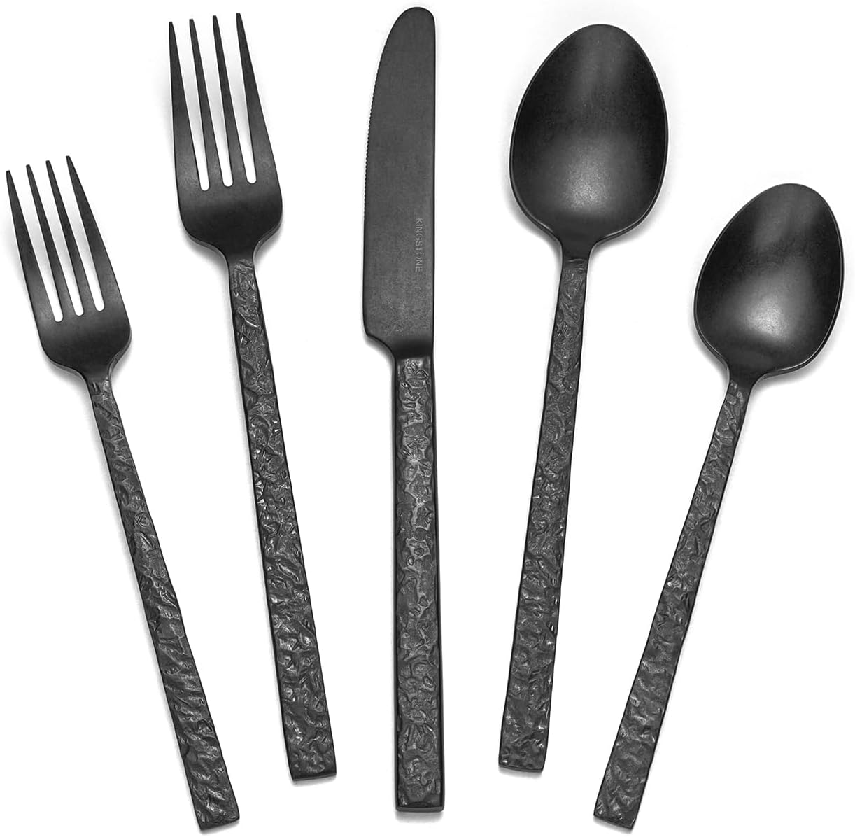 KINGSTONE 30 Pcs Black Hammered Silverware Set for 6, 18/10 Stainless Steel Heavy Duty...
