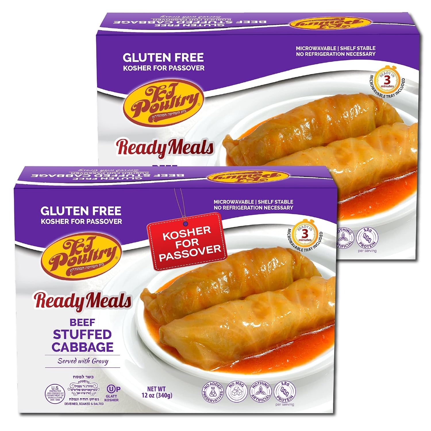 KJ Poultry Kosher for Passover Gluten Free Meals, Beef Stuffed Cabbage Rolls in Gravy (2...