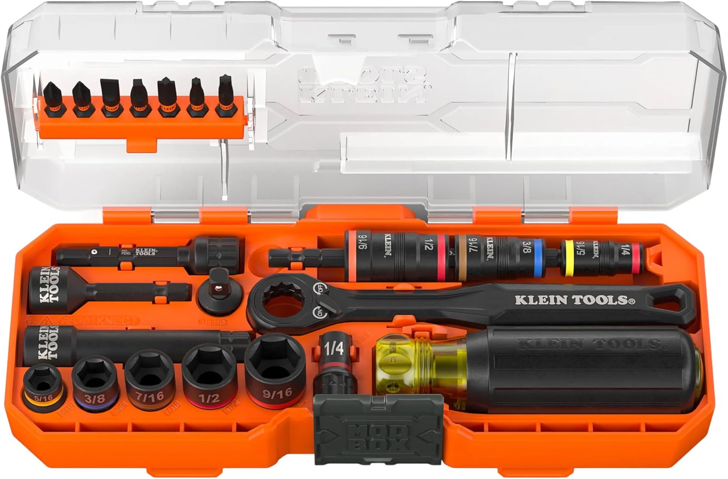 Klein Tools 65302KNECT Impact Socket Set, KNECT (S) 33-Piece SAE and Metric Pass-Through...