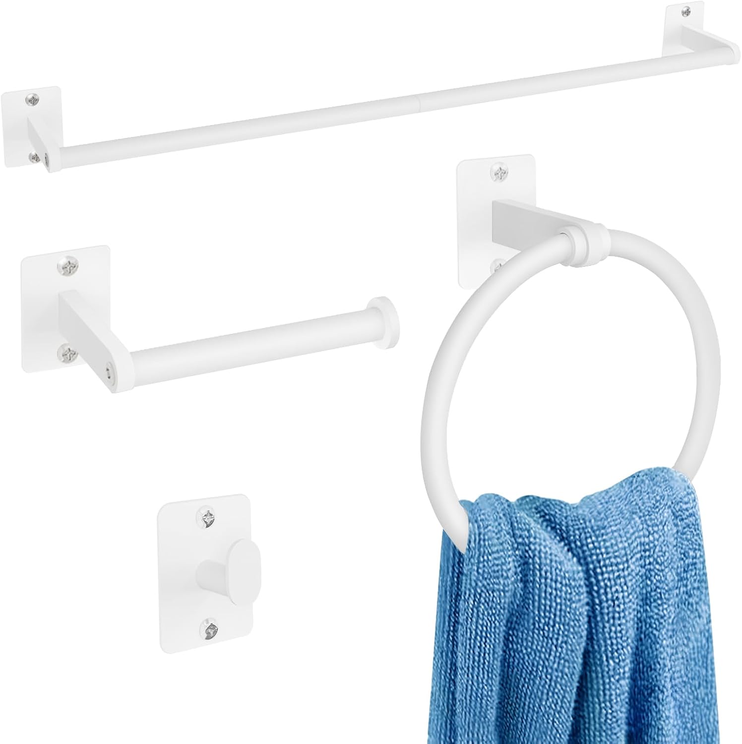 KLJKPA Bathroom Accessories Set, 4 Pieces White Bathroom Hardware Set, 24 inch Towel Bar...