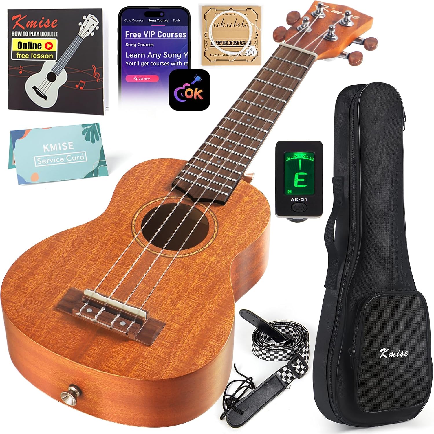 Kmise Professional Ukulele for Adult Beginner, Free Online Lesson 21 inch Soprano Mahogany...