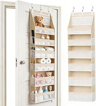 KMSCO Over The Door Organizer, 6 Large Pockets + 13 Mesh Side Pockets, Hanging Storage... image