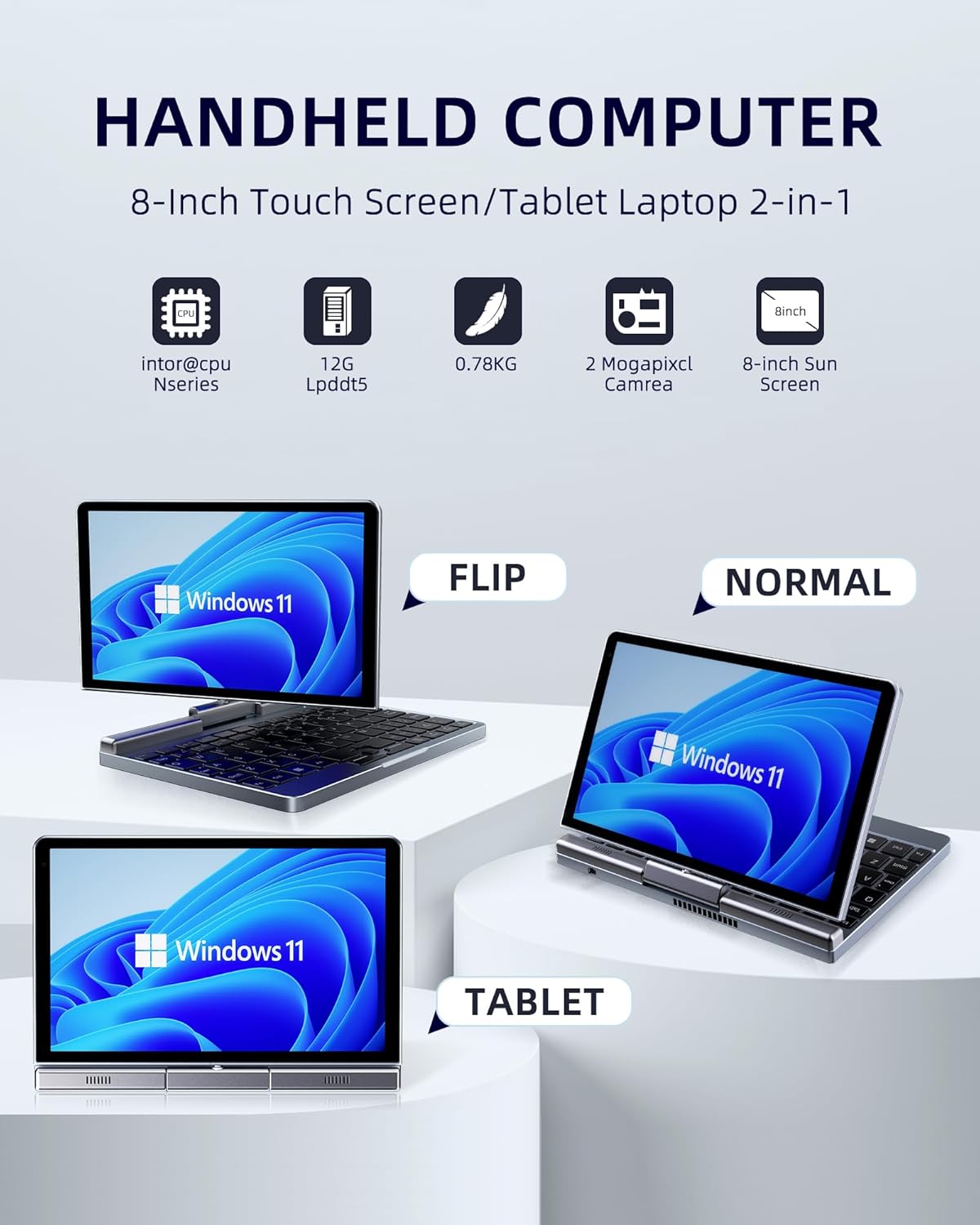 KOOFORWAY 8" Mini Laptop 2-in-1 HD Touchscreen Portable, Win 11 Pro Portable Pocket PC, N150... image