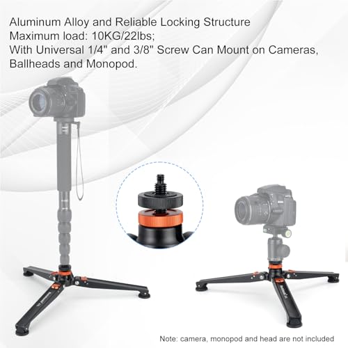 Koolehaoda Mini Tripod Base for Monopods, Aluminum Desktop Tripod | Universal 1/4" & 3/8"... image