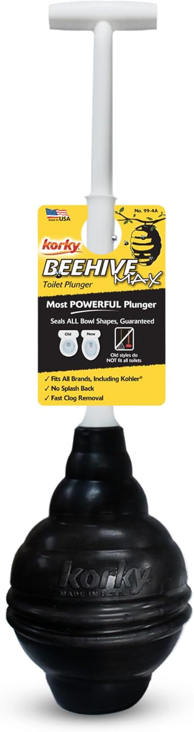 Korky BeehiveMAX Heavy Duty Toilet Plunger - Seals All Bowl Shapes – Powerful Clog Removal