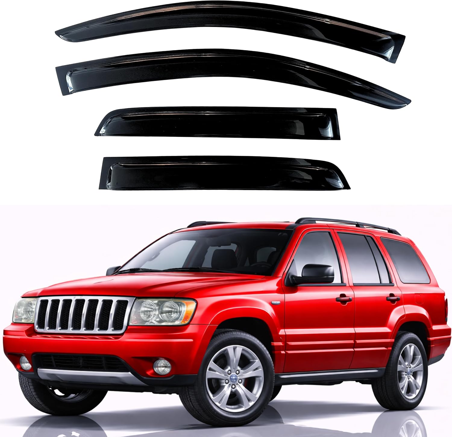 KPY Rain Guards Fit for 1999-2004 Jeep Grand Cherokee, Out-Channel Window Visors Vent Wind...