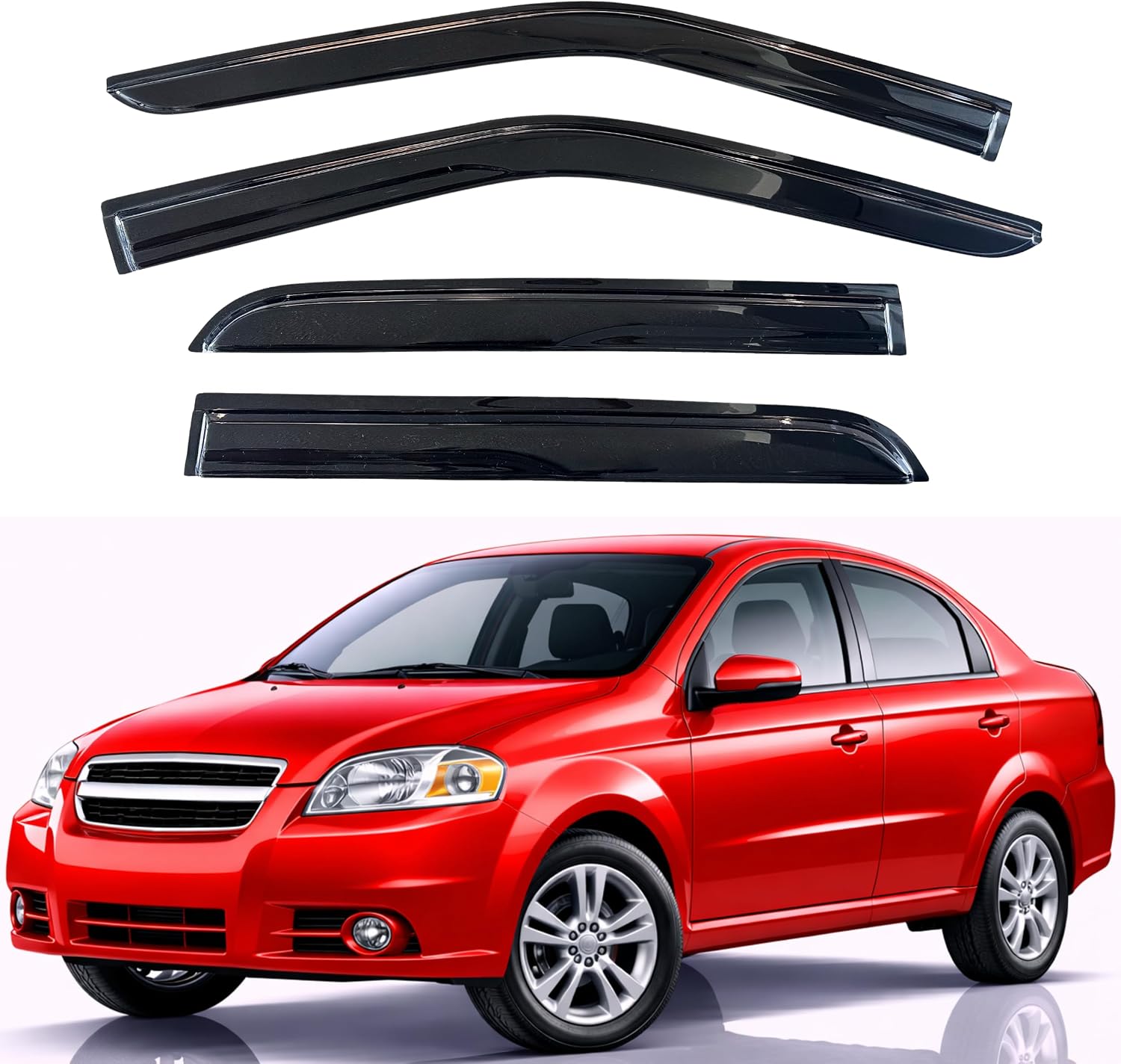 KPY Rain Guards Fit for 2007-2010 Chevrolet/Chevy Aveo, Out-Channel Window Visors Vent Wind...