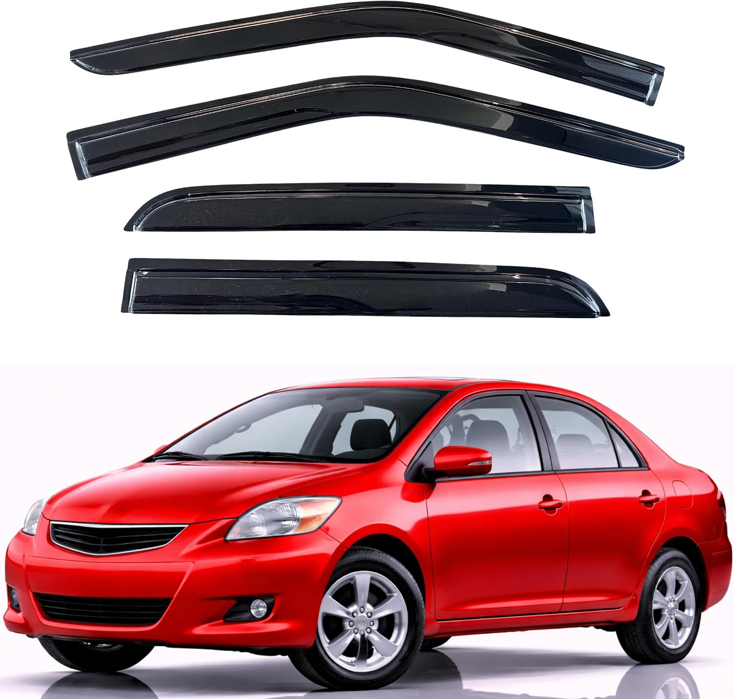 KPY Rain Guards Fit for 2007-2013 Toyota Yaris Sedan, Out-Channel Window Visors Vent Wind...